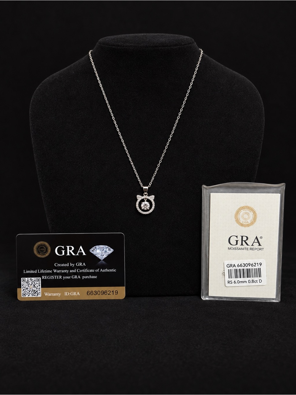 GRA Certified 0.8CT Moissanite Cat Pendant Necklace